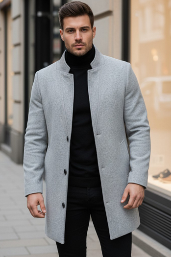 Moški plašč z enim zapenjanjem Barva siva DSTREET CX0428