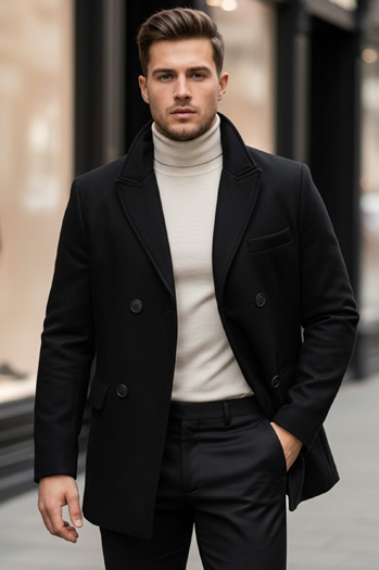 Moški plašč z dvojnim zapenjanjem Barva Črna DSTREET CX0433
