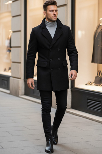 Moški plašč z dvojnim zapenjanjem Barva Črna DSTREET CX0434