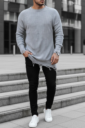 Moški zimski pulover Barva Svetlosiva DSTREET WX1963