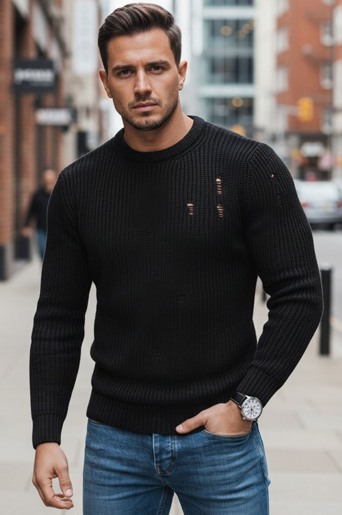 Moški klasičen pulover Barva Črna DSTREET WX1991