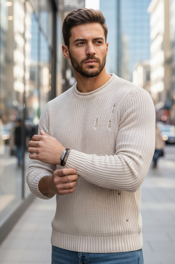 Moški klasičen pulover Barva Bež DSTREET WX1992