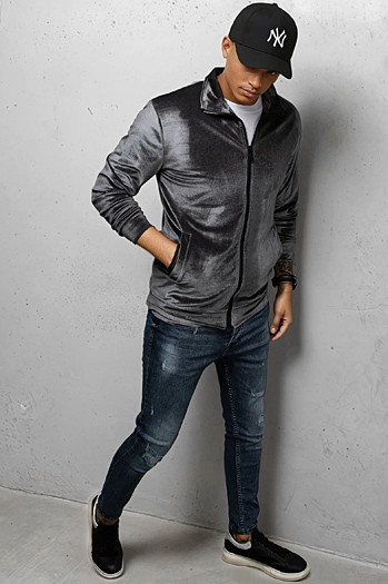 Moška siva velur jopica Dstreet BX5535