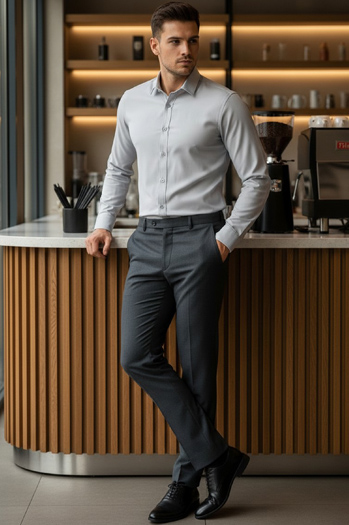 Moška pametna srajca svetlo sive barve Dstreet DX2434