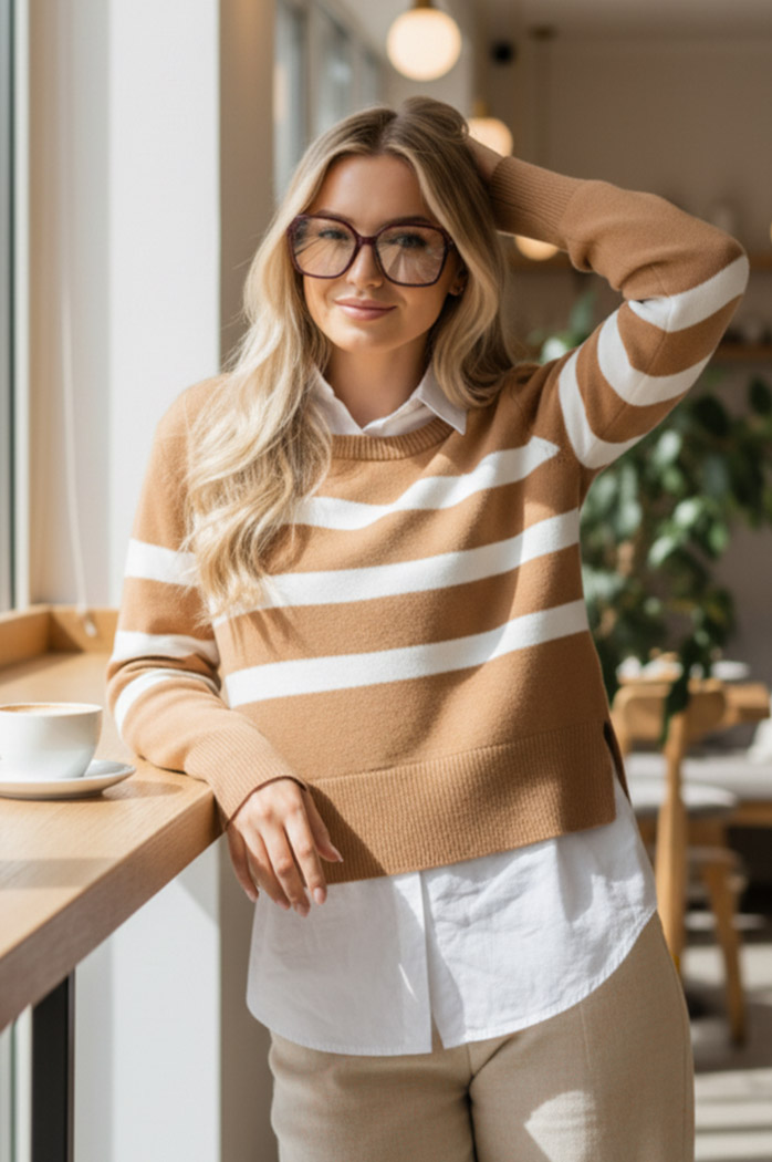 Ženski dolgi pulover ASTRIDA Barva kamela DSTREET MY2226