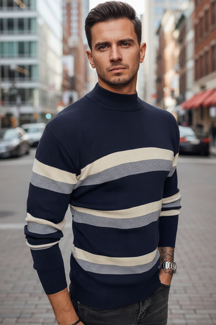 Moški črtast pulover Barva Mornarica DSTREET WX2126