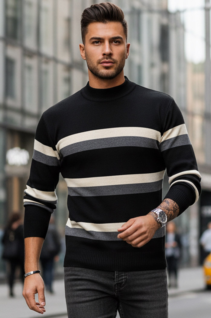 Moški črtast pulover Barva Črna DSTREET WX2127