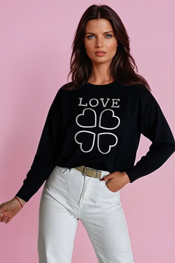 Ženski potiskani pulover CLOVER black Dstreet MY2300
