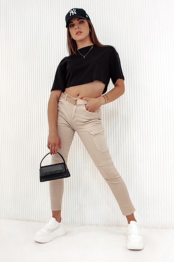 Spodnie damskie LOVFASHION beżowe Dstreet UY2115