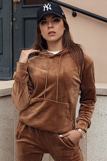 Komplet damski welurowy RELAX FIT brązowy Dstreet AY1065