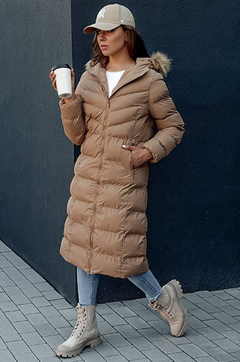 Ženski zimski plašč LUXWARM dark beige Dstreet TY4375