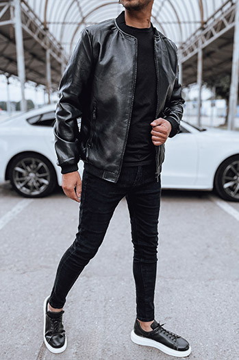 Moška usnjena jakna bomber black Dstreet TX4706