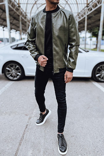 Moška usnjena jakna bomber zelena Dstreet TX4707
