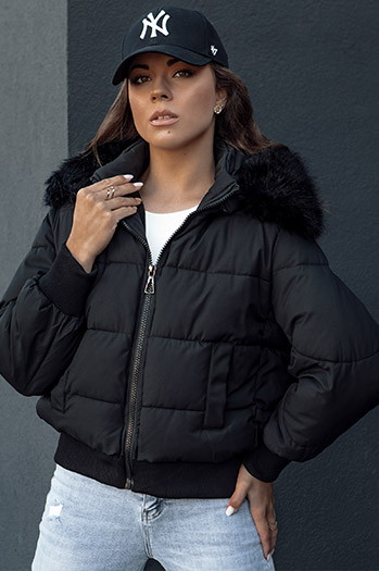 Ženska prešita zimska jakna s krznom COLDPACK black Dstreet TY4430