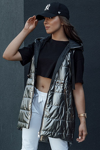 Ženski prešiti telovnik PIXIECODE temno siv Dstreet TY4437