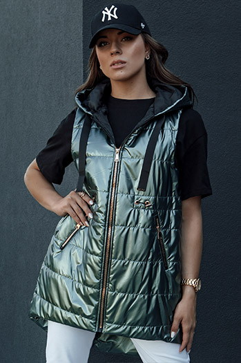 Ženski prešiti telovnik PIXIECODE temno zelen Dstreet TY4445