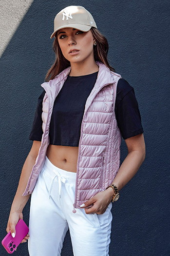 Ženski prešiti telovnik s pokončnim ovratnikom STYLISHZ roza Dstreet TY4450
