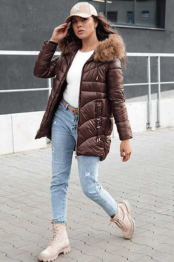 Ženska zimska jakna s kapuco WINTERCHIC kava Dstreet TY4458