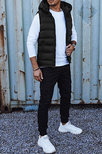 Moški prešiti telovnik s kapuco črne barve Dstreet TX4750