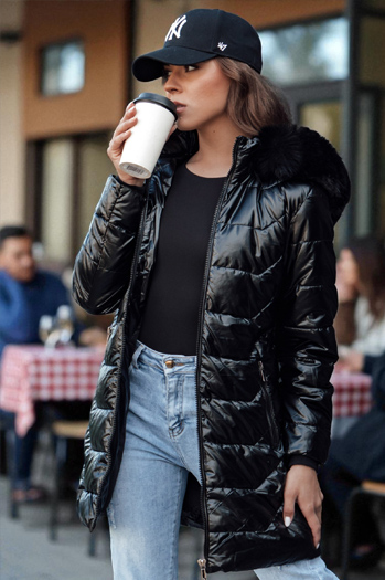 Ženska prešita zimska jakna s krznom SHINE black Dstreet TY4483