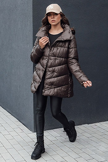 Ženski prešiti zimski plašč s kapuco BLOOM mocha Dstreet TY4517