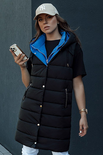 Kamizelka damska długa pikowana z kapturem CHESTER czarna Dstreet TY4535