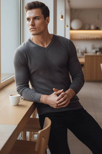 Sweter męski w serek ciemnoszary Dstreet WX2219