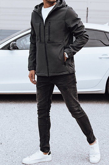 Moška prehodna softshell jakna s kapuco temno siva Dstreet TX4817