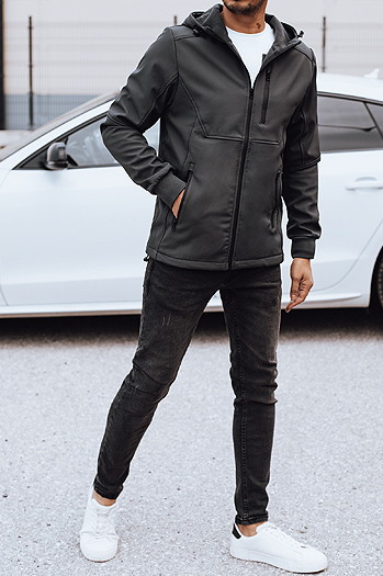 Moška prehodna softshell jakna s kapuco temno siva Dstreet TX4818