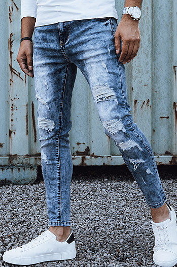 Spodnie męskie jeansowe z dziurami niebieskie Dstreet UX4451