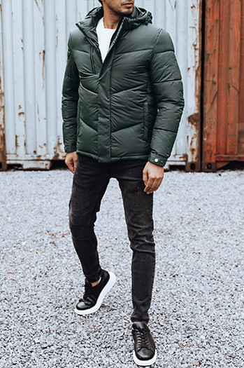 Moška zimska jakna s snemljivo kapuco zelena Dstreet TX4832