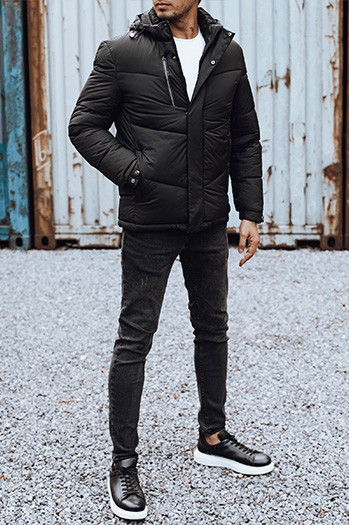 Moška zimska bunda s snemljivo kapuco črna Dstreet TX4833