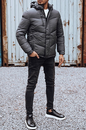 Moška zimska bunda s snemljivo kapuco sive barve Dstreet TX4834