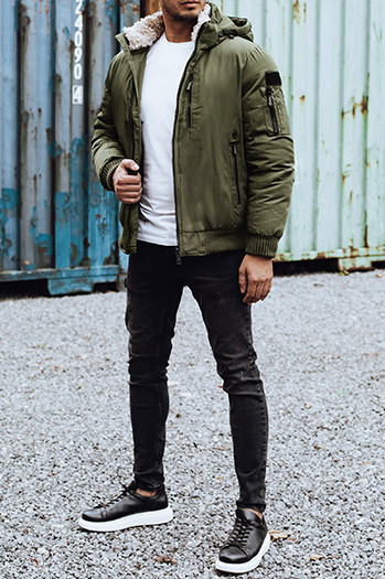 Moška zimska bunda s snemljivo kapuco zelena Dstreet TX4836