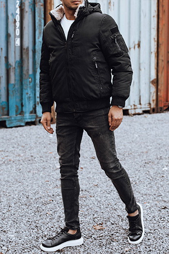 Moška zimska bunda s snemljivo kapuco črna Dstreet TX4837