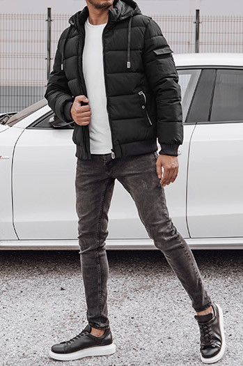 Kurtka zimowa męska pikowana z kapturem czarna Dstreet TX4841