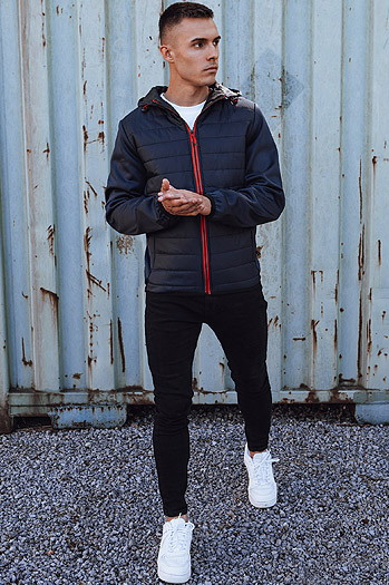 Moška prehodna prešita jakna s kapuco mornarsko modra Dstreet TX4861