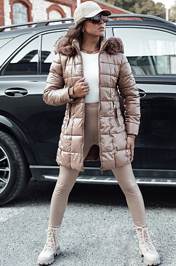 Kurtka damska beżowa WINTERZIP z kapturem Dstreet TY4567