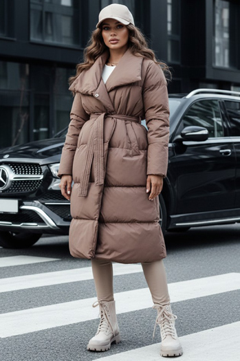 Płaszcz zimowy damski długi pikowany FAVI brązowy Dstreet TY4571