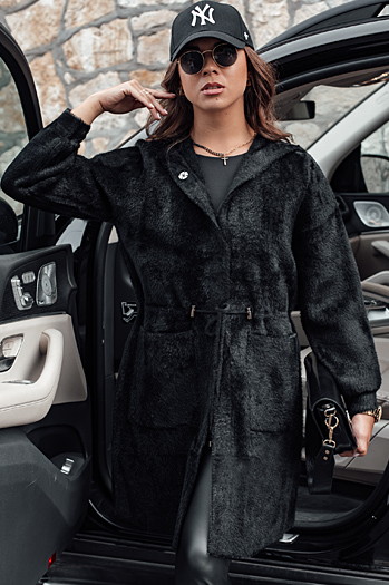 Ženski dolgi plašč s kapuco MELBY črn Dstreet NY0671