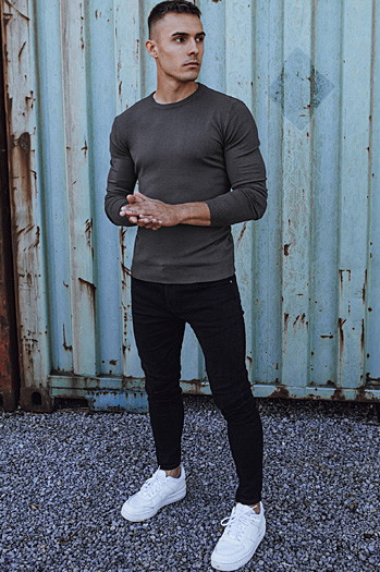 Moški klasični pulover temno sive barve Dstreet WX2225