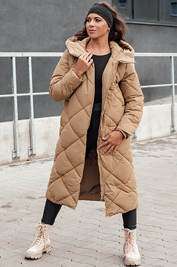 Ženska prešita zimska jakna s kapuco FEMACOAT beige Dstreet TY4592