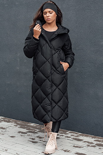 Ženska prešita zimska jakna s kapuco FEMACOAT black Dstreet TY4593