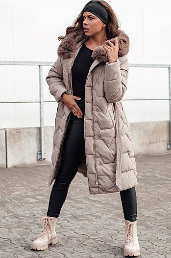 Ženski prešiti zimski plašč s kapuco ELENESS beige Dstreet TY4614