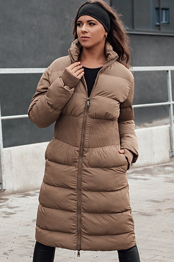 Ženska zimska dolga prešita jakna FABWARM beige Dstreet TY4621