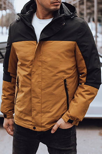 Moška prehodna jakna s kapuco kamelje barve Dstreet TX4898