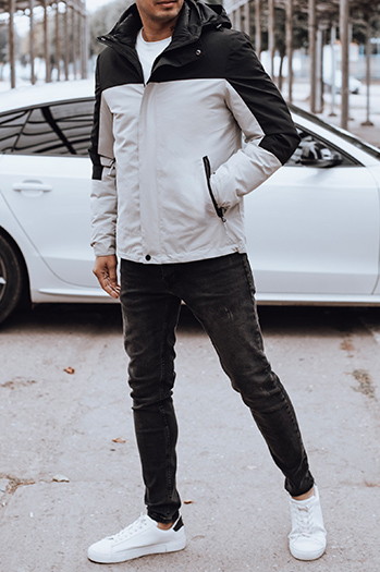 Moška prehodna jakna s kapuco sive barve Dstreet TX4900