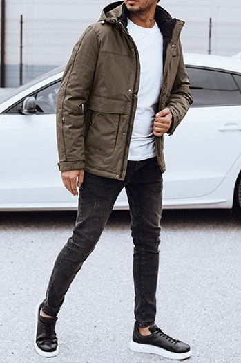 Moška zimska bunda s snemljivo kapuco svetlo rjave barve Dstreet TX4906