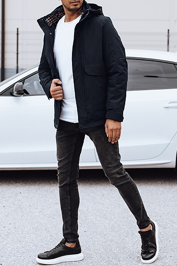 Moška zimska jakna s kapuco mornarsko modra Dstreet TX4907