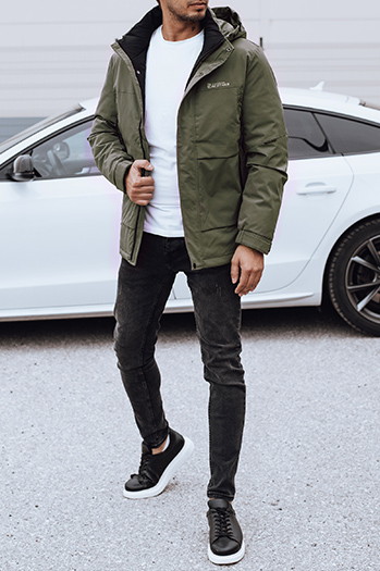 Moška zimska jakna s kapuco zelena Dstreet TX4909